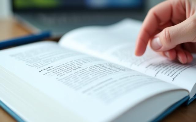 Open textbook with grammar rules, focus on learning and structure